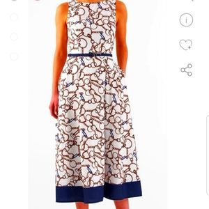 Eshakti Horsebit Print Belted Crepe Dress